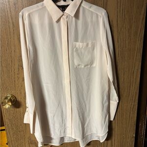 Banana Republic Light Cream Silk long-Sleeve Button-Down Shirt